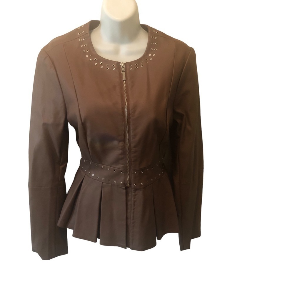 Venus Full Zip Faux Leather Vegan Jacket Sz 12 W/Peplum Grommets RegencyCore